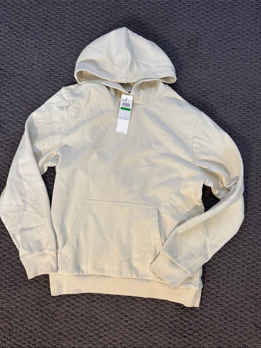 Calvin Klein Cream Hooded Pullover Sweatshirt
